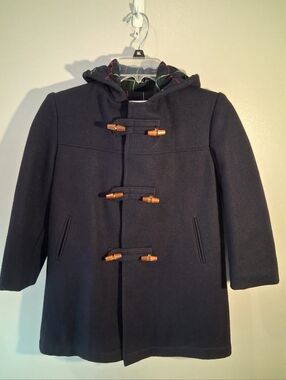 Vintage Imp Originals Child's Black Wool Hooded Duffle Coat (Size 8)